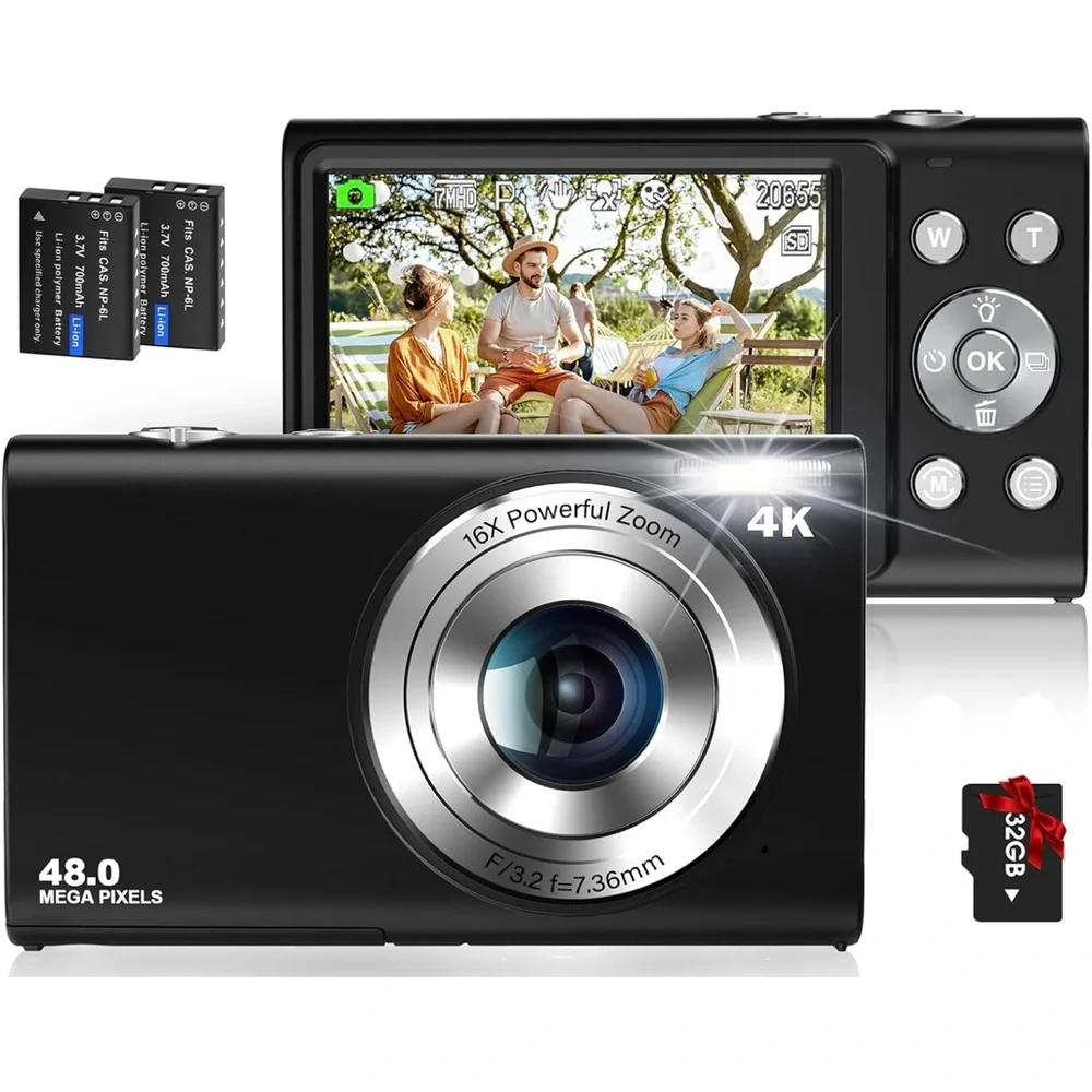 High-Resolution 4K Digital Camera with 16X Zoom - Black